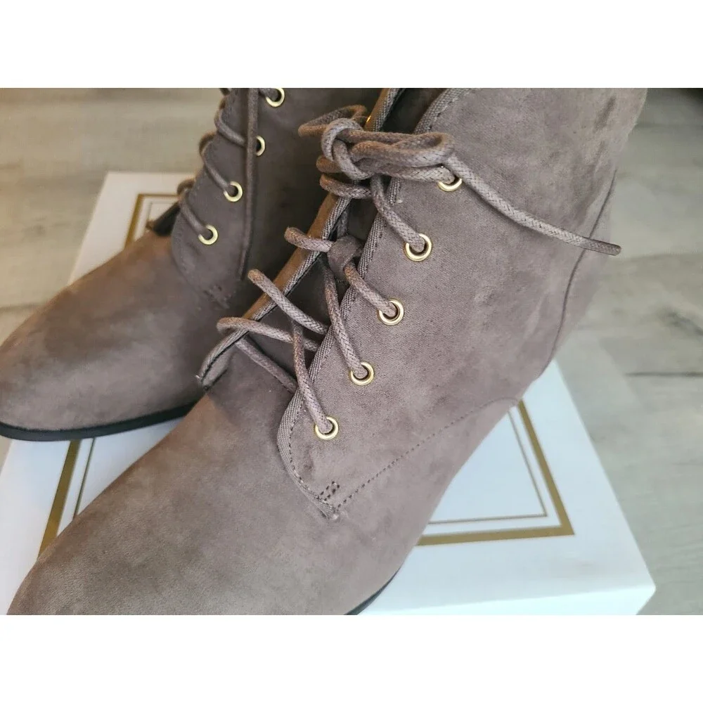 New Charter Club Boots Womens 9.5 M Carlee Lace Up Ankle Bootie Brown Heels